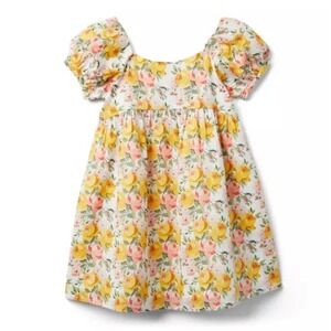 Janie and Jack Floral Puff Sleeve Dress Yellow Girls Size 8